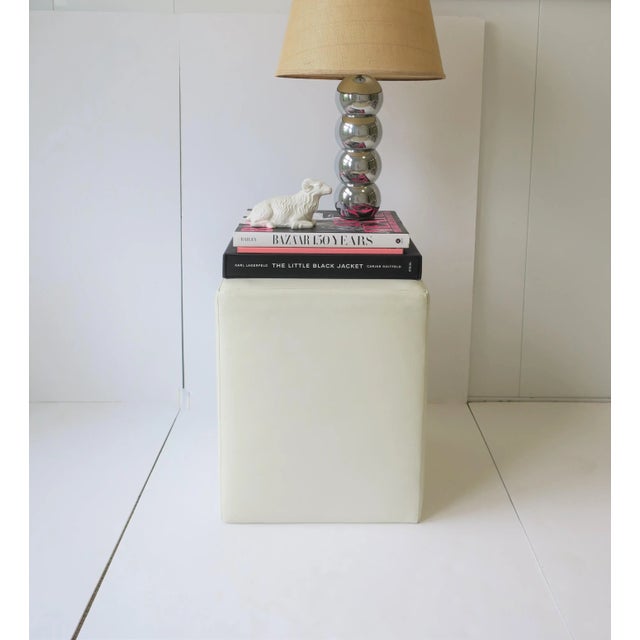 Modern White Leather Stool Bench Seat or End Table For Sale - Image 9 of 12