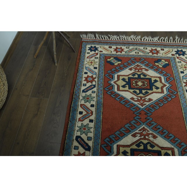 1970s Vintage Turkish Handmade Wool & Cotton Red Area Rug For Sale - Image 11 of 11