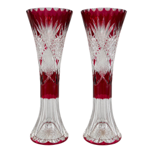 Early 20thC Bohemian Red Cut Crystal Vases - Pair