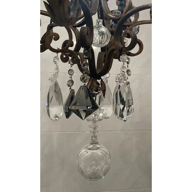 1950s French Iron & Crystal Chandelier For Sale - Image 11 of 13