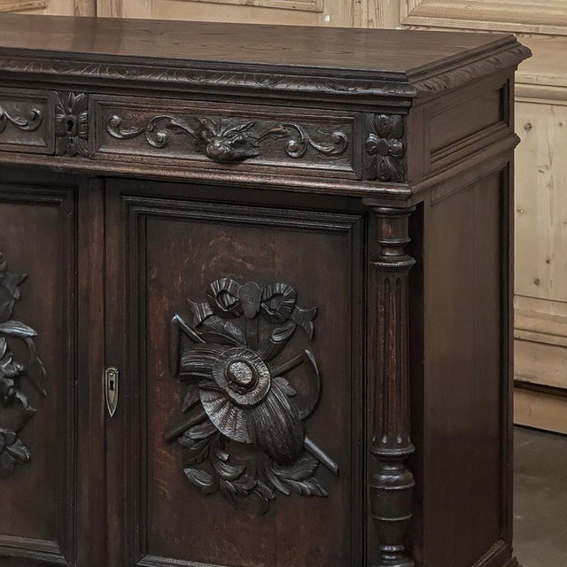 Wood 19th Century French Henri II Renaissance Revival Carved Oak Buffet For Sale - Image 7 of 18