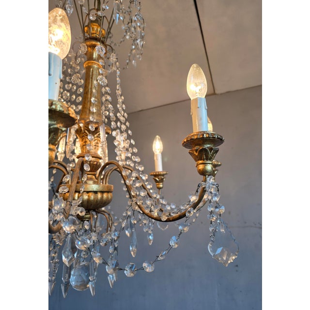 Genoese Festival Chandelier in Gilded Wood and Crystals, 1950s For Sale - Image 6 of 9