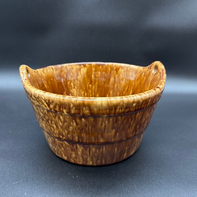 A Antique Rockingham Glazed Yellowware Pottery Barrel Form Crock, Circa 1860’s For Sale - Image 11 of 12