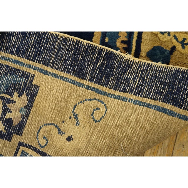 1930s Navy Floral Deco Antique Chinese Peking Knotted Wool Rug 8'2" X 9'8" For Sale - Image 12 of 12