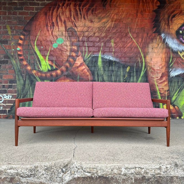 Mid-Century Modern Borge Jensen Danish Modern Teak Sofa Reupholstered Cushions For Sale - Image 3 of 12
