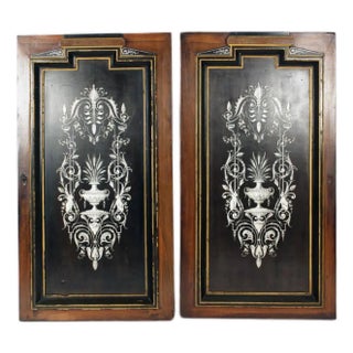 Pair French Napoleon III Ebonized Mahogany, Mother-of-Pearl Cabinet Doors For Sale