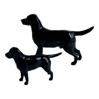 Two British Beswick Black Labrador Dog Porcelain Figurines, C. 1960 For Sale