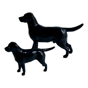 Two British Beswick Black Labrador Dog Porcelain Figurines, C. 1960