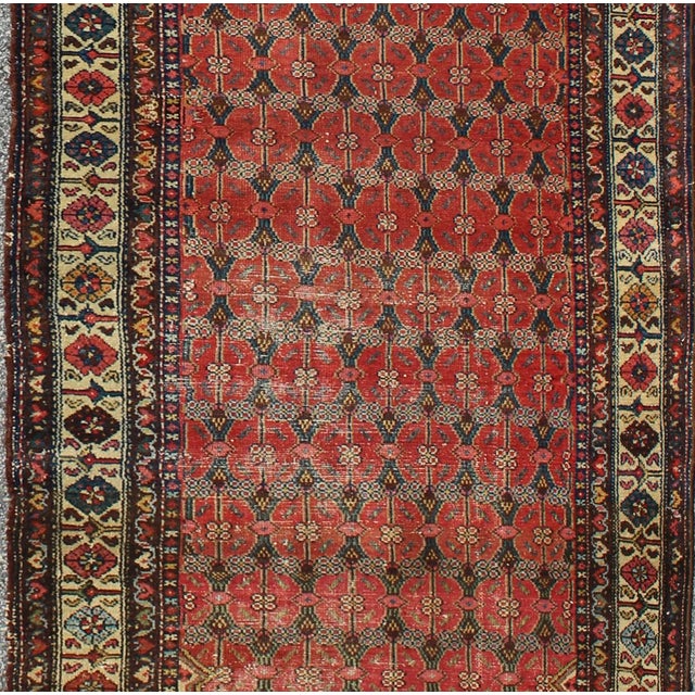 Measures: 3'6 x 10'10 Antique Persian Malayer Runner with Allover Lattice Design in Red 3'6 x 10'10. Keivan Woven Arts/...