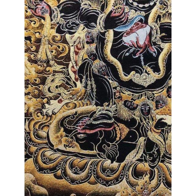 Textile Mid 20th Century Xizang Embroidery and Brocade Thangka Buddha Painting - Wrathful Deity Protector Wall Art - Hand Painted Buddhist Sacred Scroll For Sale - Image 7 of 7