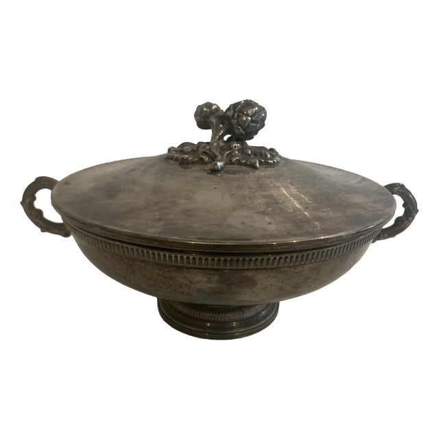 Empire-Style Silver-Plated Covered Vegetable Dish by Silversmith Plasait, 20th Century For Sale