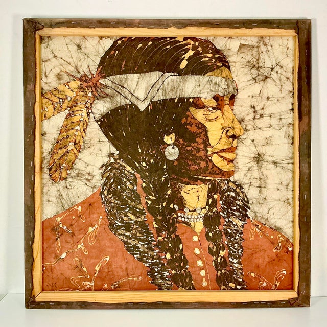 1979 Vintage Southwestern Native American Batik Portrait Textile Art by Zanoria Merrill For Sale - Image 10 of 11