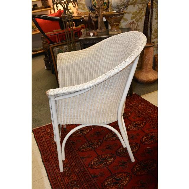 1970s Lloyd Loom Single White Wicker & Aluminum Arm Chair Porch Patio For Sale - Image 11 of 13