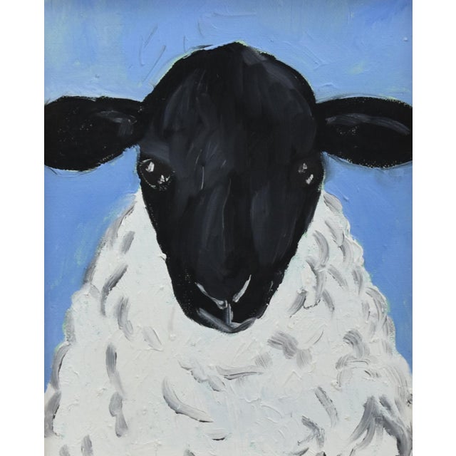 Impressionist Charming Folk Art Woolly Sheep Lamb Portrait Oil Painting Including the Antiqued Gold Wood Frame For Sale - Image 3 of 5