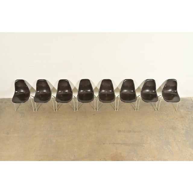 1980s Charles & Ray Eames for Herman Miller DSS Seal Brown Stacking Shell Chairs | Set of Eight For Sale - Image 5 of 15