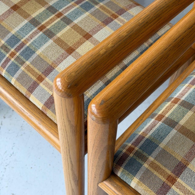 Wood 1970s Acorn Chairs Attributed to Massimo Vignelli in Plaid For Sale - Image 7 of 10