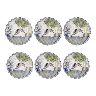 Set of 6 Andrea by Sadek Portuguese Majolica Style Leaping Hare Plates For Sale