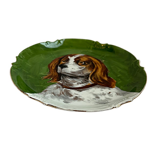 This is a fantastic antique hand-painted Limoges Dog Portrait porcelain cabinet plate from Coronet and signed by L...