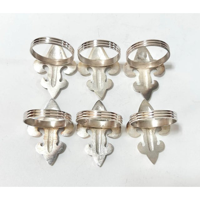 1980s Vintage Silver Fleur-De-Lis Napkin Rings - Set of 6 For Sale - Image 5 of 5