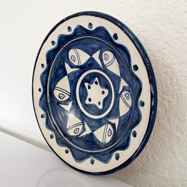 Nautical Vintage Blue and White Fish Pattern Bowl Wall Hanging Decor For Sale - Image 3 of 7