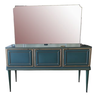 Vintage Sideboard with Petrol Green Mirror, 1950s For Sale