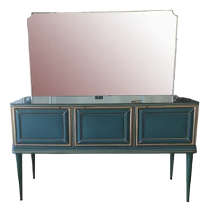 Vintage Sideboard with Petrol Green Mirror, 1950s