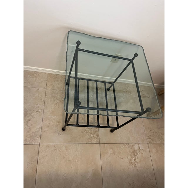 Metal 1990s Attributed to Charleston Forge Glass Top Iron Base Lamp Table For Sale - Image 7 of 12