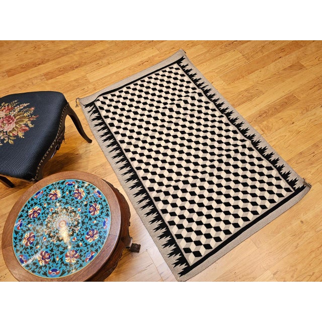 American Vintage Native American Navajo Rug, Handwoven Wool, Allover Tumbling Block Pattern, 3x5 For Sale - Image 3 of 13