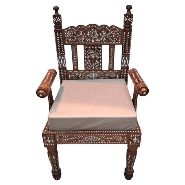 Indian Rosewood Inlaid Settee and Armchairs, Set of 3 For Sale - Image 3 of 5