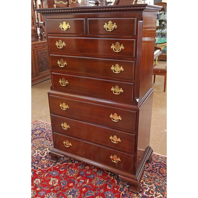 Traditional 1980s Kindel Furniture Mahogany Dresser Tall Chest High Chest For Sale - Image 3 of 10