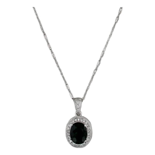 1.90ctw Green Tourmaline Diamond Halo Pendant Necklace 14k Whtie Gold 18.5" For Sale