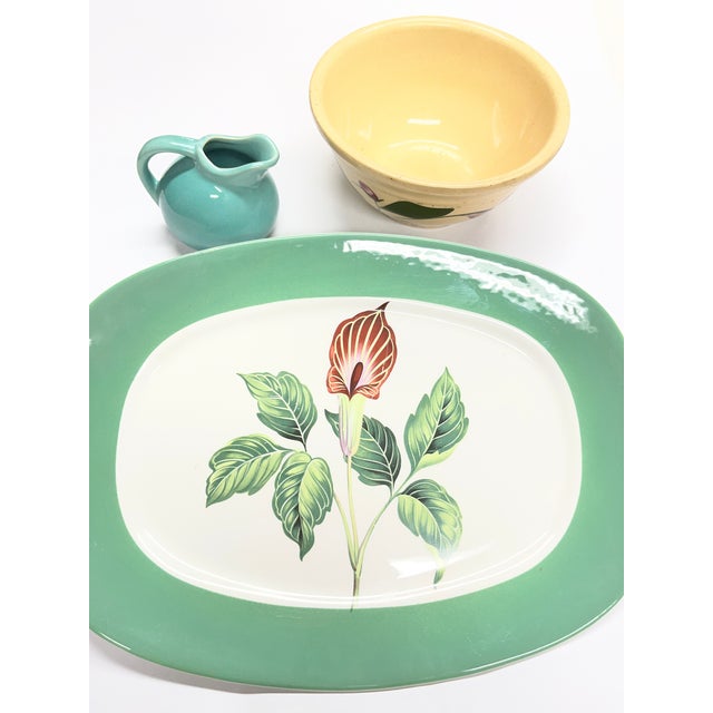 1940s Mid-Century Modern Ceramic Platter Pitcher Bowl - Set of 3 For Sale In New York - Image 6 of 7