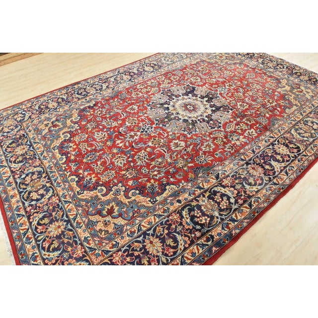 Farmhouse Najafabad Rug 8’2” X 12′ Red Wool Traditional Vintage Hand-Knotted Carpet For Sale - Image 3 of 15