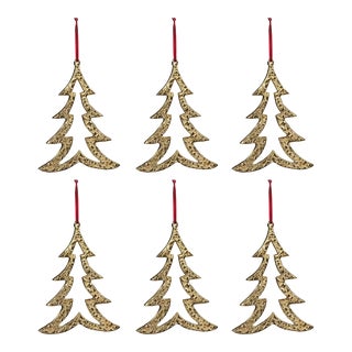 Raw Aluminum Christmas Tree Ornaments, Gold, Set of 6 For Sale