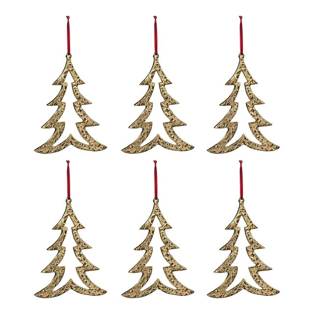 Raw Aluminum Christmas Tree Ornaments, Gold, Set of 6 For Sale