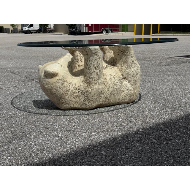 Mid 20th Century Vintage Rare Polar Bear + Glass Top Coffee Table, 1970s For Sale - Image 5 of 12