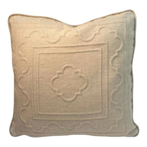 Natural Grey/Tan Linen Trapunto Pillow by Penn & Fletcher, Inc.