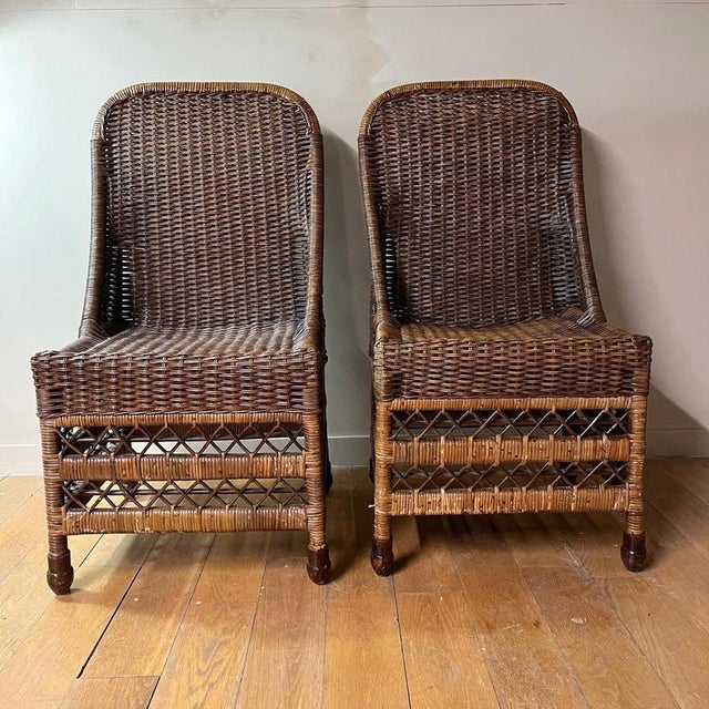 Vintage Chocolate Brown Wicker Chairs, Set of 2 For Sale - Image 6 of 9