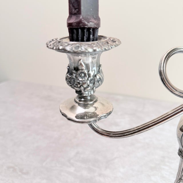 International Silver Vintage International Silver Company “Countess” Pattern Silver-Plated 3-Arm Candelabra For Sale - Image 4 of 7