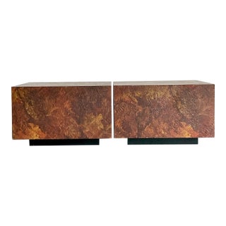 Vintage Boho Painted Laminate Cube Side Tables - A Pair For Sale