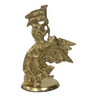 Vintage Angel Motif Brass Candlestick Holder For Sale