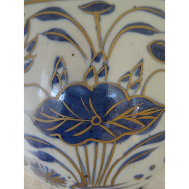 Antique Blue & White Vase With Gilt Highlights For Sale In Los Angeles - Image 6 of 7
