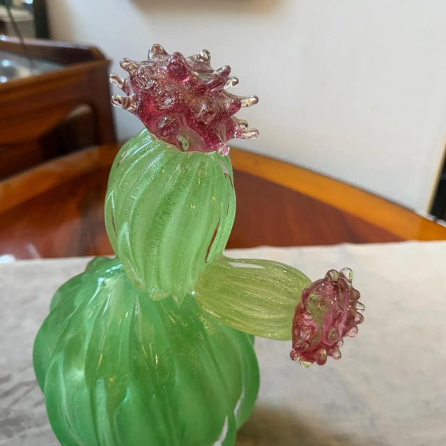 1990s Green Emerald and Amethyst Purple Murano Glass Flowering Cactus For Sale - Image 9 of 13