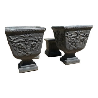Square Garden Planters With Pedestals - Pair For Sale