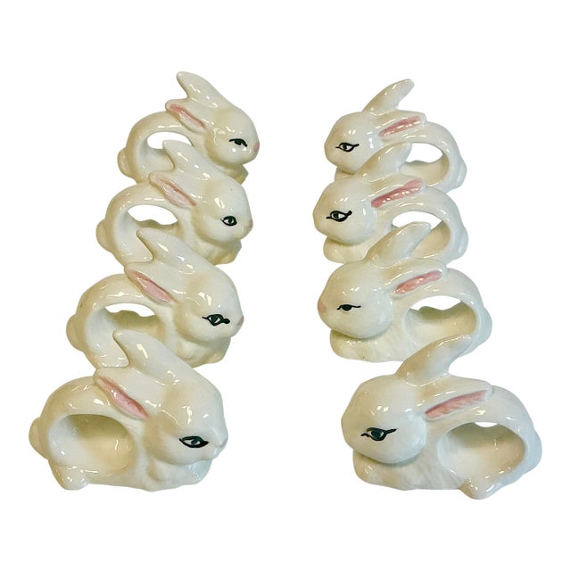 Vintage Trompe L’Oeil Hollywood Regency Boho Chic Bunny Napkin Rings - Set of 8 - Easter. For Sale