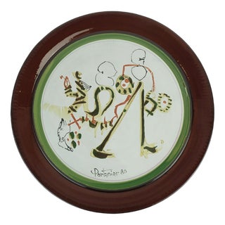 French Gilbert Portanier Ceramic Wall Plate Art Ceramic Signed Portanier 80 Vallauris, 1982 For Sale