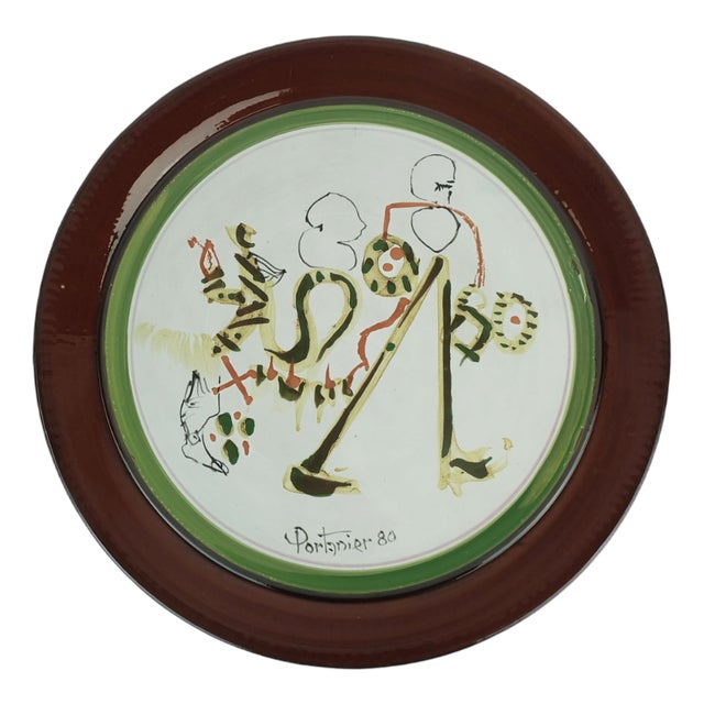 French Gilbert Portanier Ceramic Wall Plate Art Ceramic Signed Portanier 80 Vallauris, 1982 For Sale