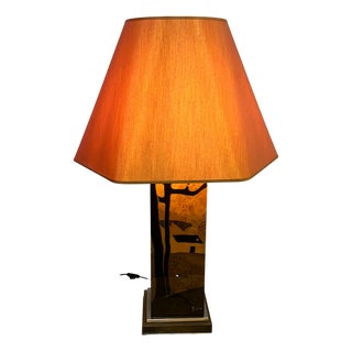 Vintage Table Lamp in Burl Wood with Abstract Inlay by Jean Claude Mahey, 1970s For Sale