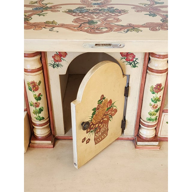Custom Hand Painted Chinoiserie Grandeur Drop Front Secretary Desk Drawer Storage Cabinet For Sale In New York - Image 6 of 12