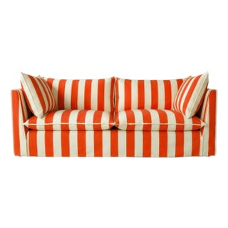 Sophie Conran Coco 3 Seater Sofa - Petunia Red Stripes with Knife Edge Cushion For Sale